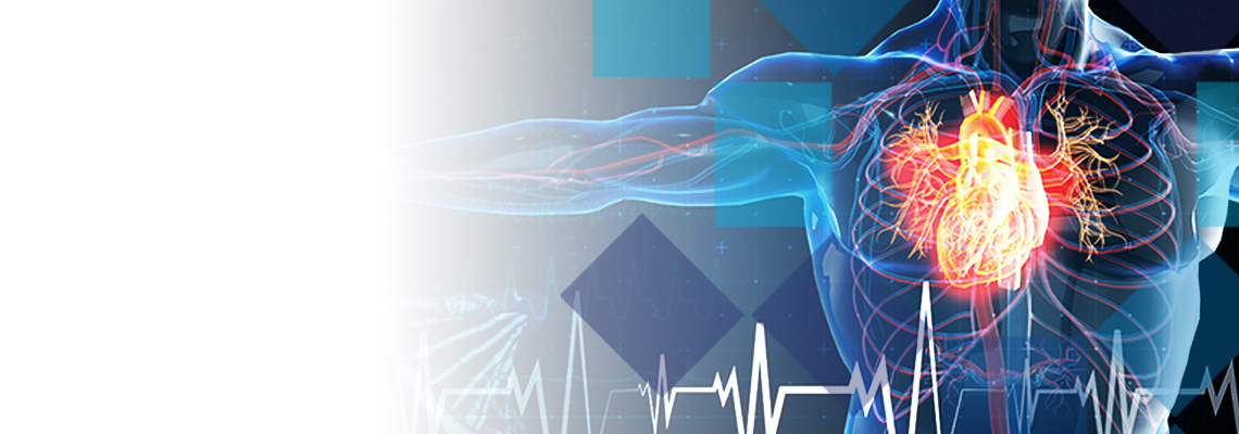 Diagram of a human chest with an x-ray effect of a heart shown glowing
