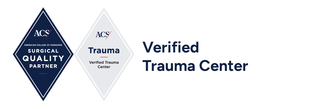 Verified Trauma Center Logo with Surgical Quality Partner & Trauma Diamond Labels
