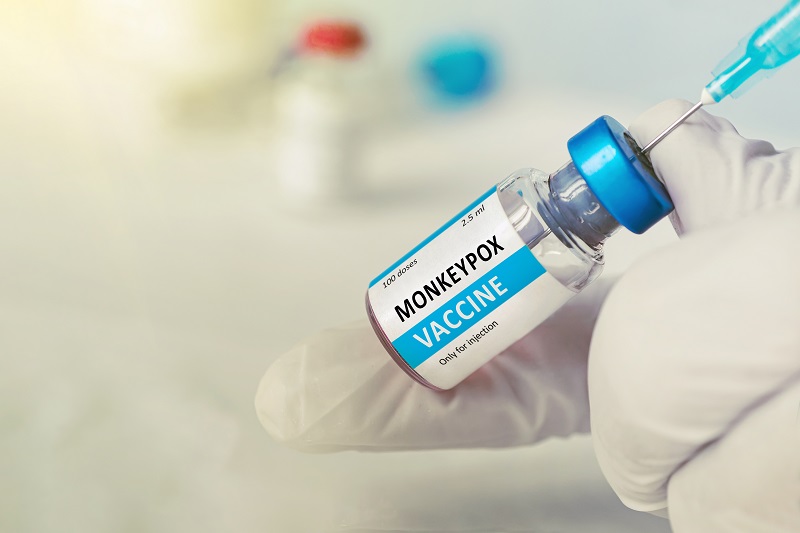 Doctor with vial of vaccine for Monkeypox disease.