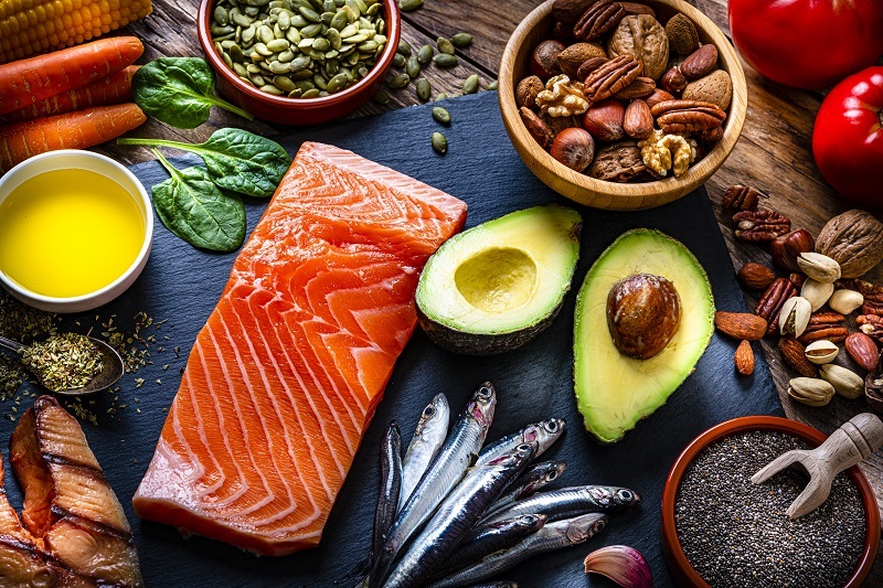 High angle view of a group of food for healthy skin.