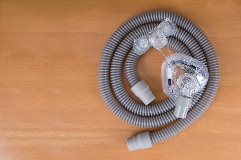face mask and hose from CPAP machine taken off. waiting to be cleaned