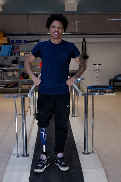 Malachi Gaddy working on physical therapy at the JFK Johnson Rehabilitation Institute.