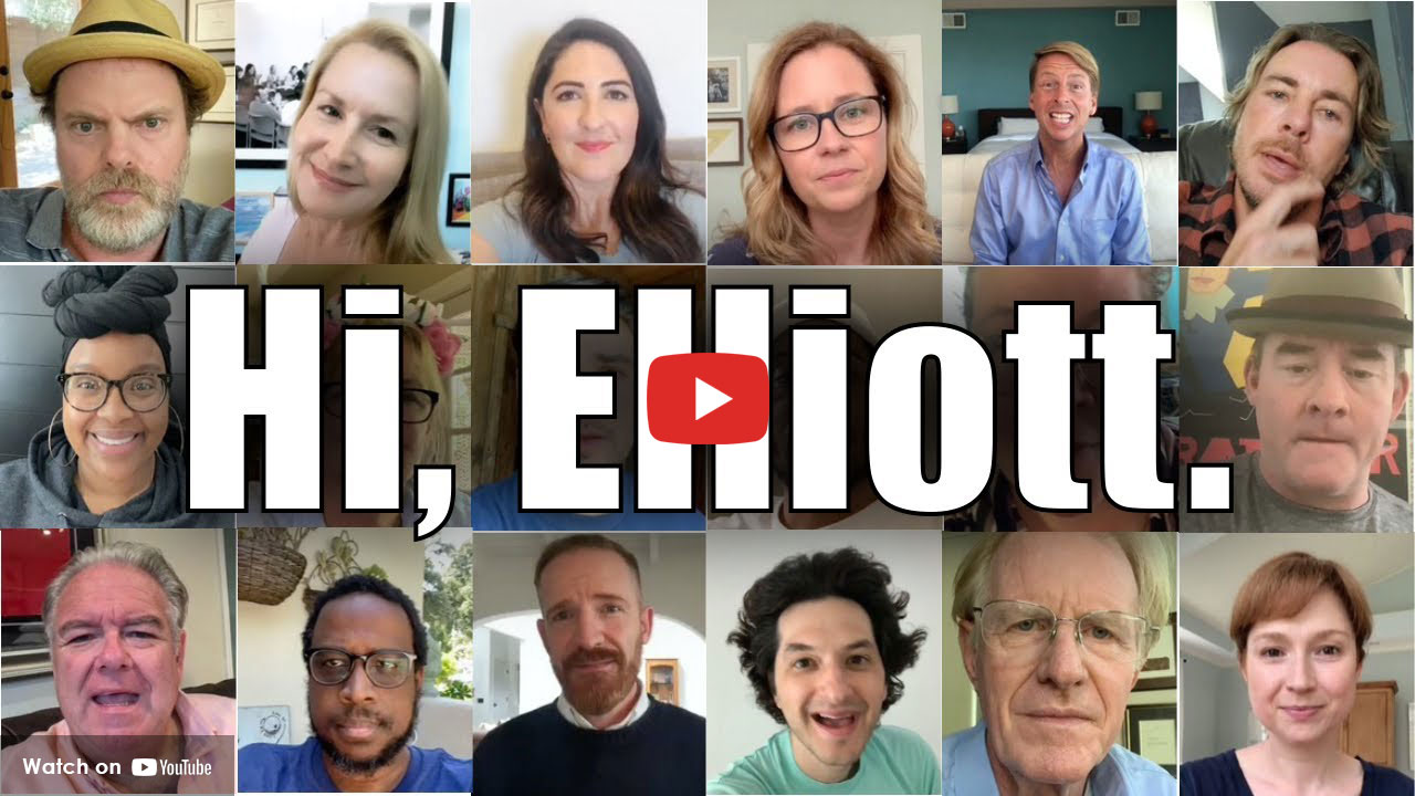 Group video portraits with text “Hi, Elliott.”